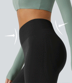 OneForm Seamless Flow Mid Rise Tummy Control Butt Lifting Yoga Leggings — Black — view 4