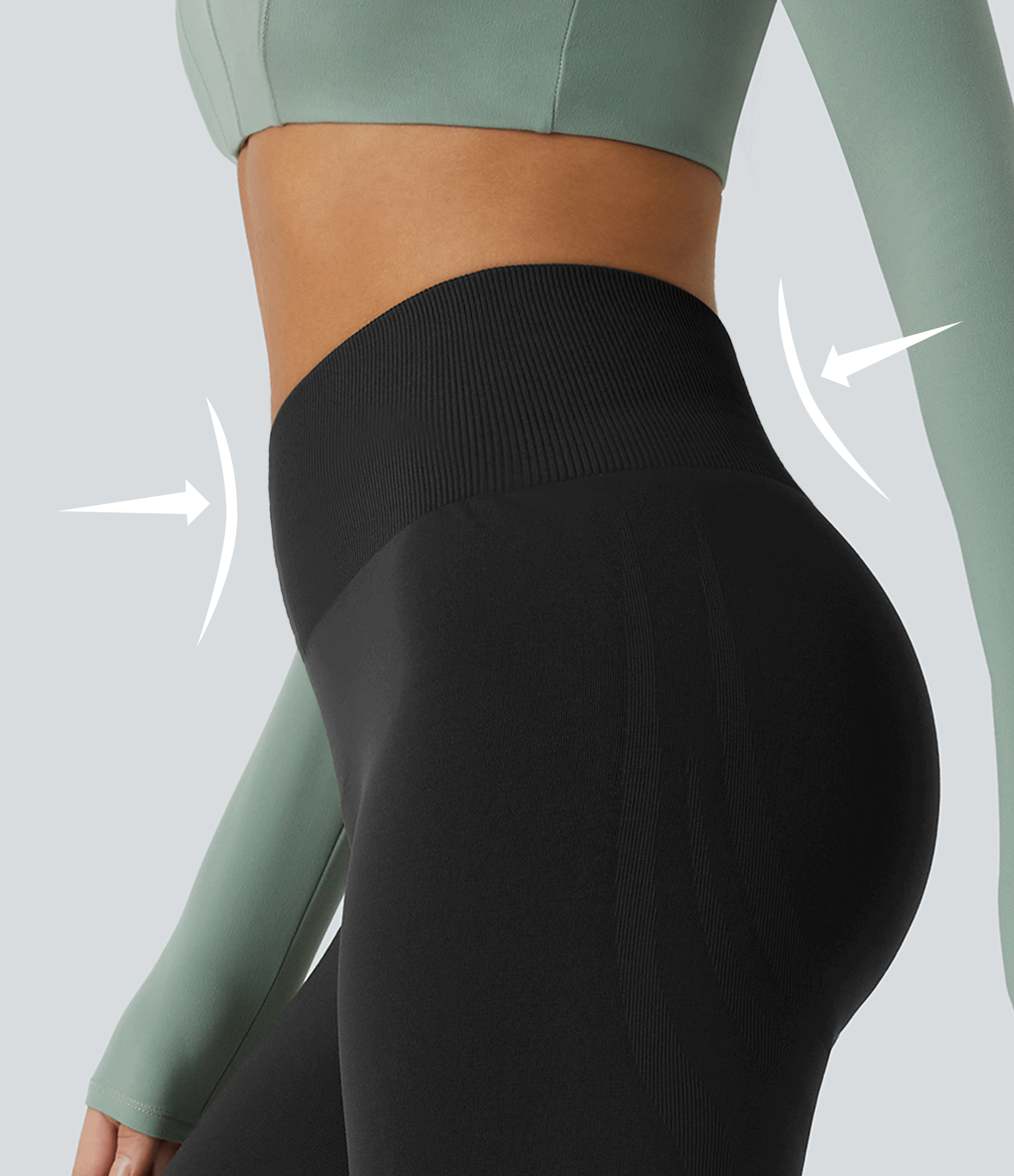 OneForm Seamless Flow Mid Rise Tummy Control Butt Lifting Yoga Leggings — Black — view 4