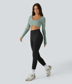 OneForm Seamless Flow Mid Rise Tummy Control Butt Lifting Yoga Leggings — Black — view 3