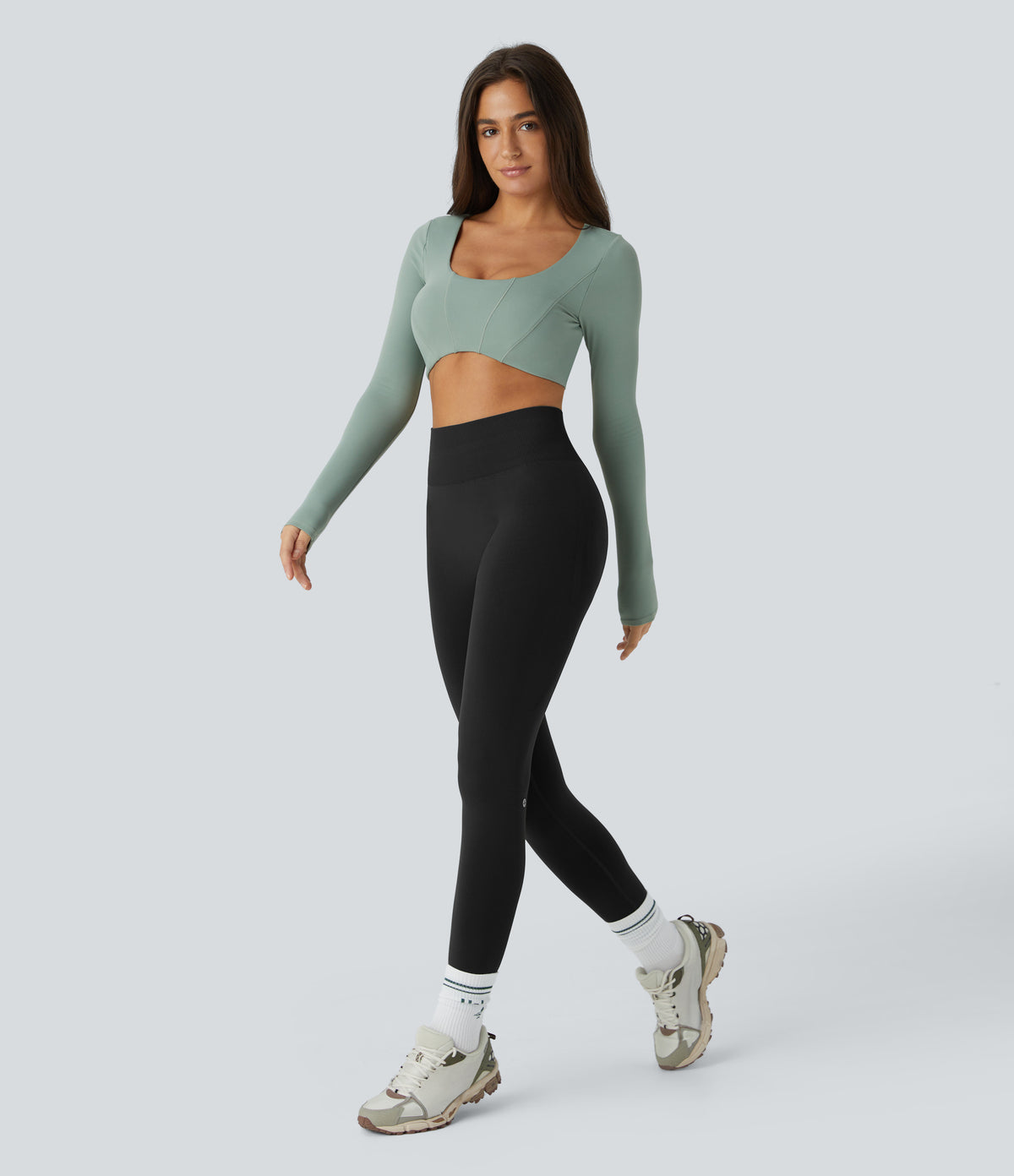 OneForm Seamless Flow Mid Rise Tummy Control Butt Lifting Yoga Leggings — Black — view 3