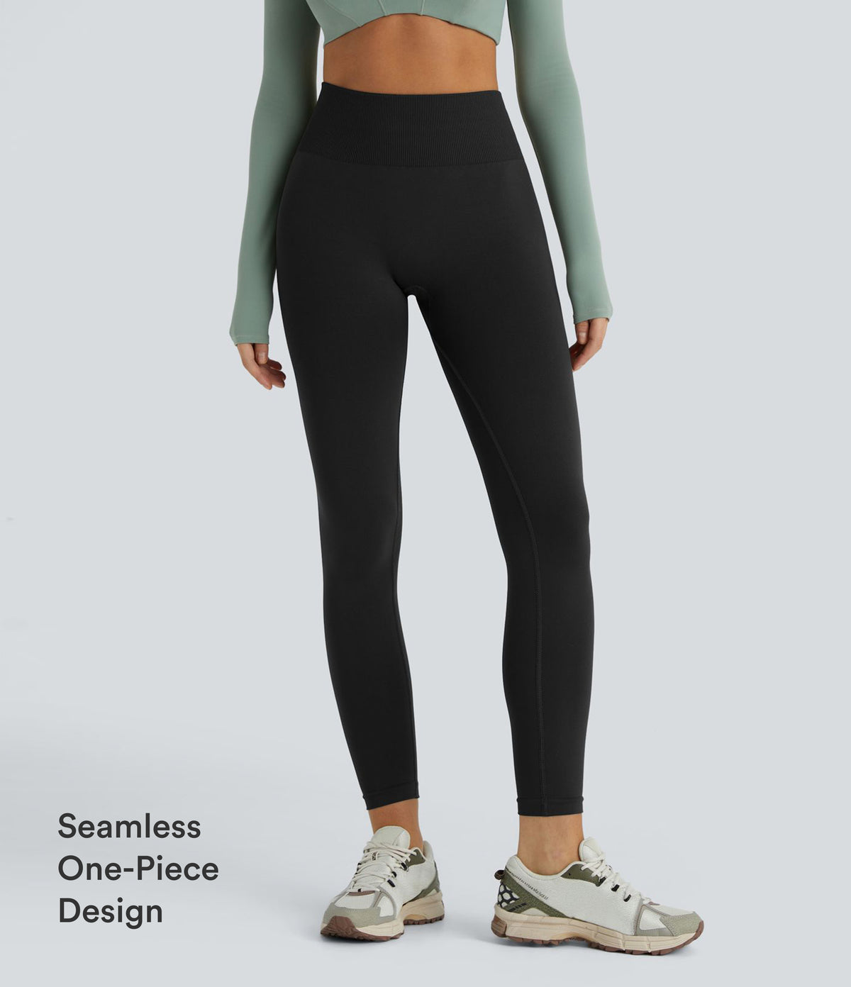 OneForm Seamless Flow Mid Rise Tummy Control Butt Lifting Yoga Leggings — Black — view 7