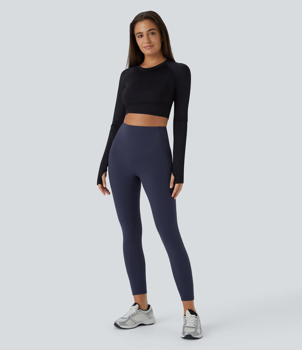 Plush Thermal High Waisted Tummy Control Pocket Workout Leggings — Overture — view 7
