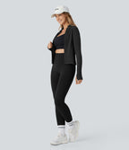 Soft OneForm Seamless Flow Ribbed High Waisted Tummy Control Butt Lifting Training Leggings — Black — view 7