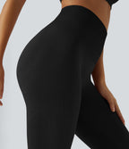 Soft OneForm Seamless Flow Ribbed High Waisted Tummy Control Butt Lifting Training Leggings — Black — view 4