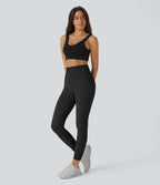 Soft OneForm Seamless Flow Ribbed High Waisted Tummy Control Butt Lifting Training Leggings — Black — view 6