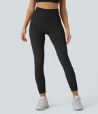 Soft OneForm Seamless Flow Ribbed High Waisted Tummy Control Butt Lifting Training Leggings — Black — view 3