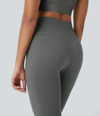 Soft OneForm Seamless Flow Ribbed High Waisted Tummy Control Yoga 7/8 Leggings — Hidden Blue Gray — view 4