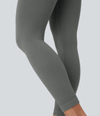 Soft OneForm Seamless Flow Ribbed High Waisted Tummy Control Yoga 7/8 Leggings — Hidden Blue Gray — view 5