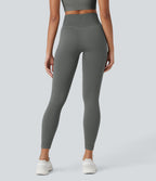Soft OneForm Seamless Flow Ribbed High Waisted Tummy Control Yoga 7/8 Leggings — Hidden Blue Gray — view 2