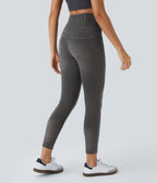 High Waisted Pockets Denim 7/8 Casual Leggings — Carbon Paint Denim — view 2