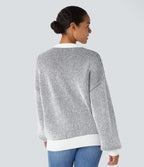 Round Neck Long Sleeve Color Block Stripe Casual Jumper — Black — view 2