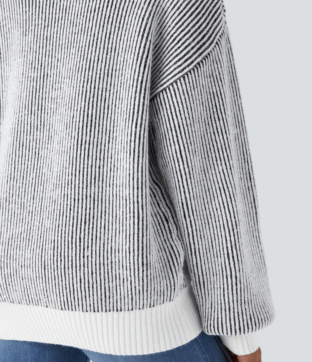 Round Neck Long Sleeve Color Block Stripe Casual Jumper — Black — view 5