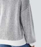 Round Neck Long Sleeve Color Block Stripe Casual Jumper — Black — view 5
