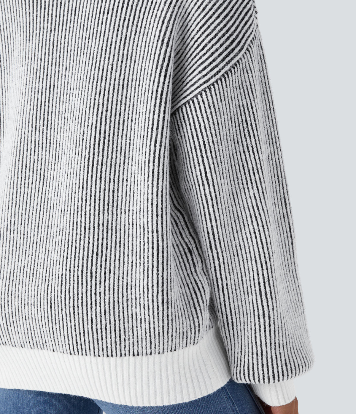 Round Neck Long Sleeve Color Block Stripe Casual Jumper — Black — view 5