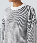 Round Neck Long Sleeve Color Block Stripe Casual Jumper — Black — view 4