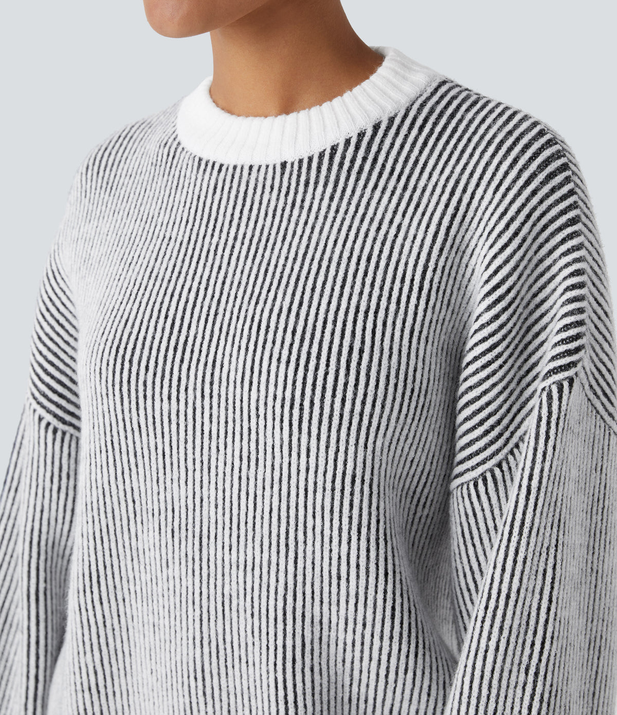 Round Neck Long Sleeve Color Block Stripe Casual Jumper — Black — view 4