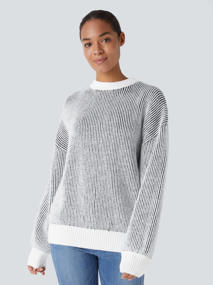 Round Neck Long Sleeve Color Block Stripe Casual Jumper — Black — view 1