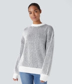 Round Neck Long Sleeve Color Block Stripe Casual Jumper — Black — view 1