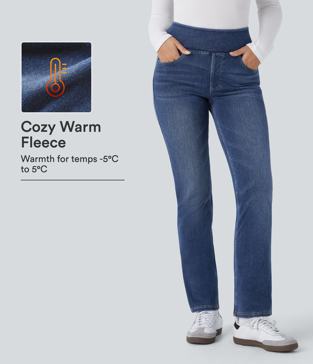 Denim Heat High Waisted Pockets Washed Casual Bootcut Jeans — Cloud Stack Blue Denim — view 1