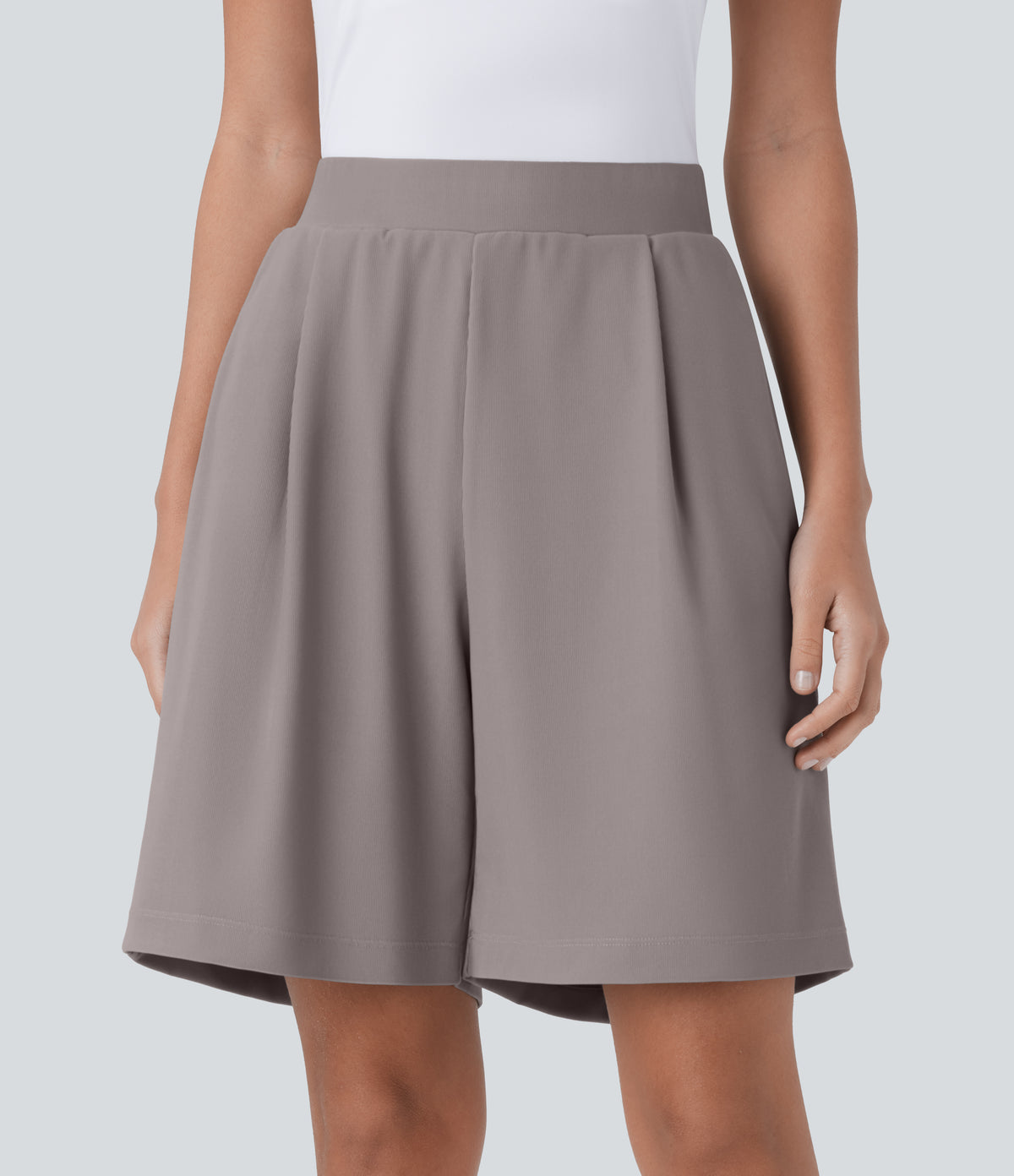 High Waisted Body Sculpt Waist-Slimming Side Pocket Micro Waffle Work Shorts — Satellite — view 3