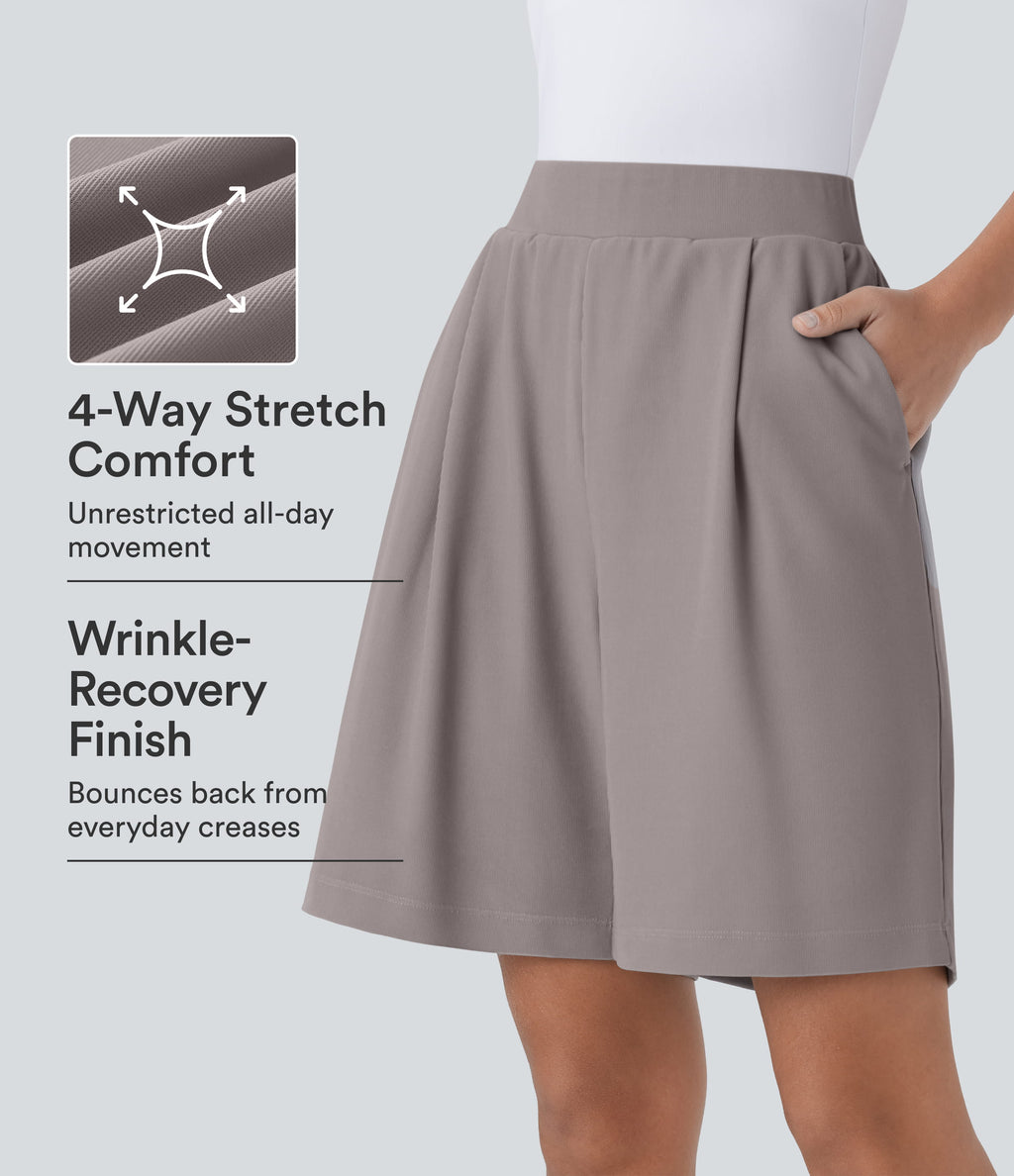 High Waisted Body Sculpt Waist-Slimming Side Pocket Micro Waffle Work Shorts — Satellite — view 1