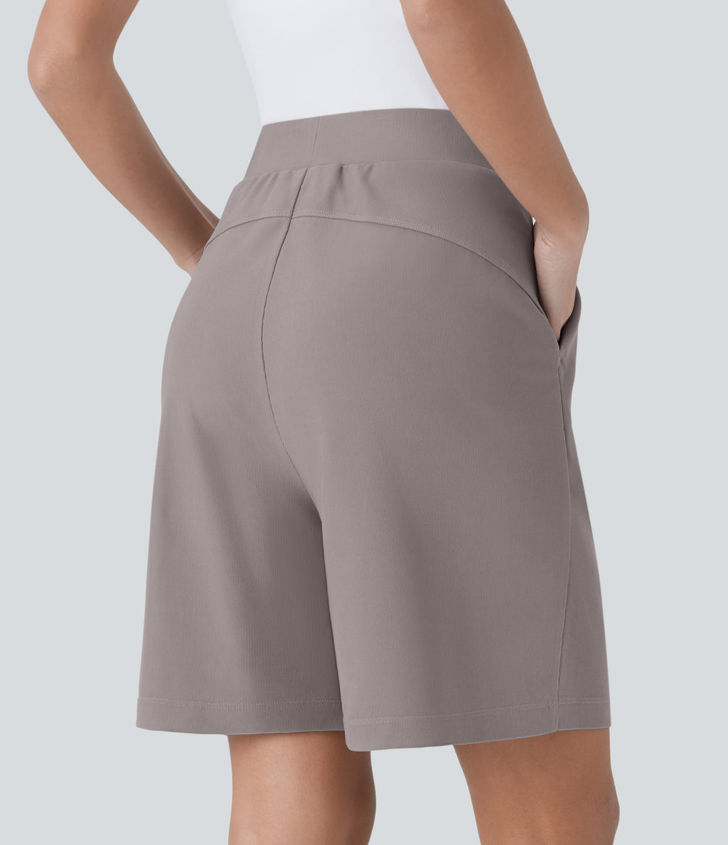 High Waisted Body Sculpt Waist-Slimming Side Pocket Micro Waffle Work Shorts — Satellite — view 2
