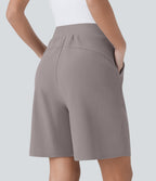 High Waisted Body Sculpt Waist-Slimming Side Pocket Micro Waffle Work Shorts — Satellite — view 2