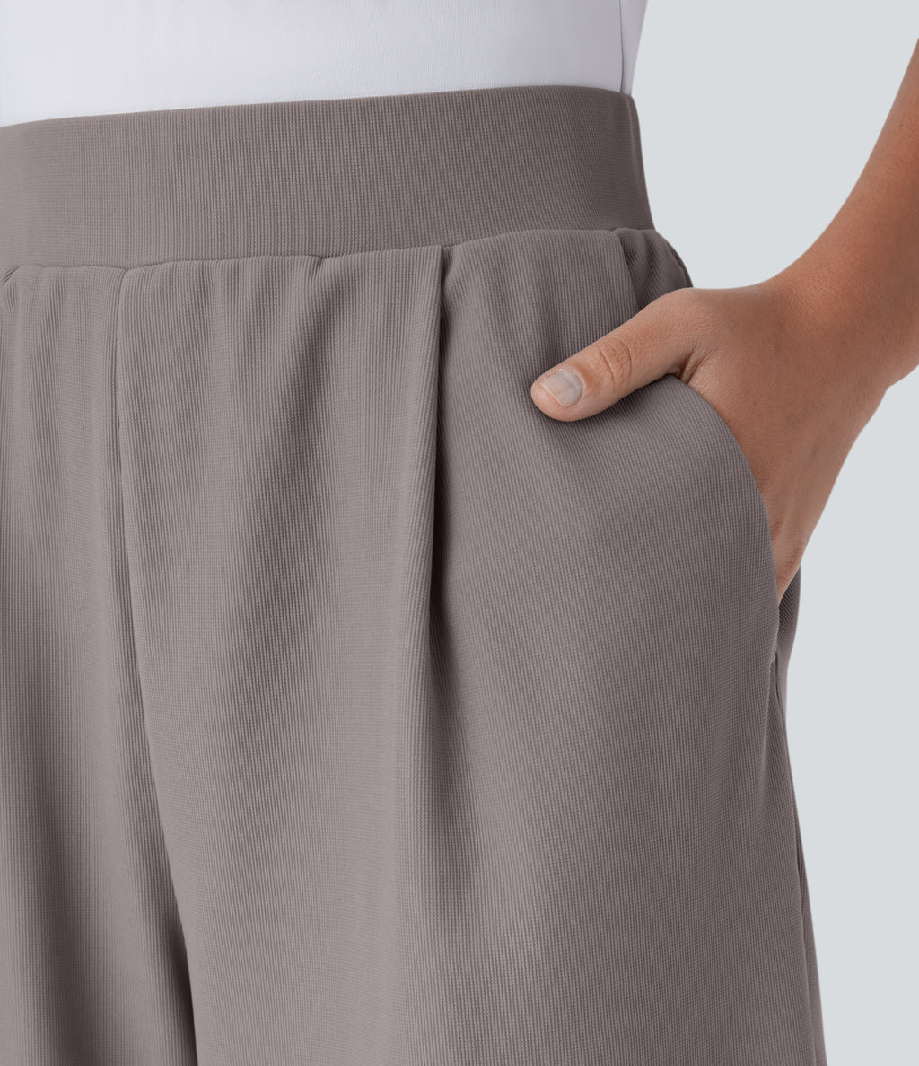 High Waisted Body Sculpt Waist-Slimming Side Pocket Micro Waffle Work Shorts — Satellite — view 4