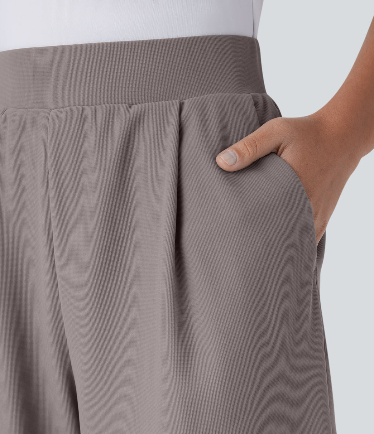 High Waisted Body Sculpt Waist-Slimming Side Pocket Micro Waffle Work Shorts — Satellite — view 4