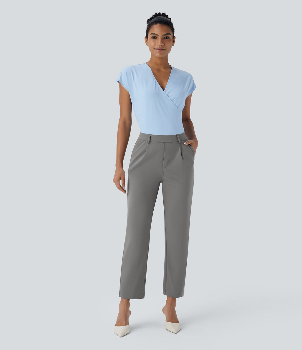 High Waisted Pocket Ankle Length Tapered Work Trousers — Silent Storm — view 7