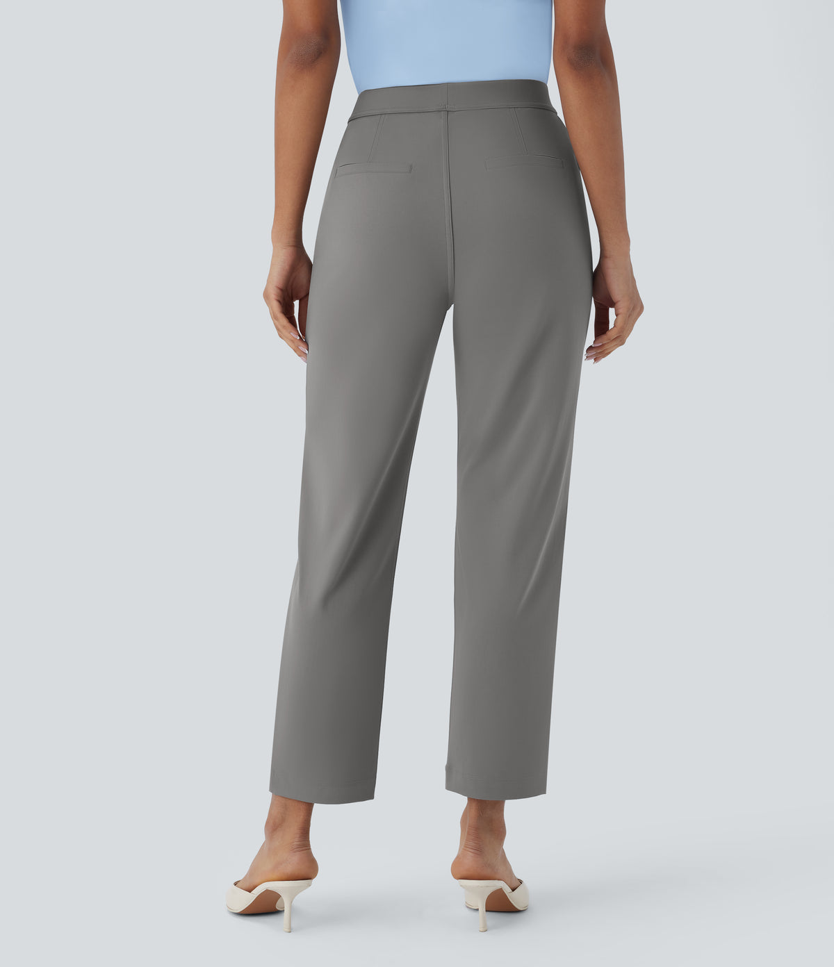 High Waisted Pocket Ankle Length Tapered Work Trousers — Silent Storm — view 2