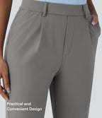 High Waisted Pocket Ankle Length Tapered Work Trousers — Silent Storm — view 6