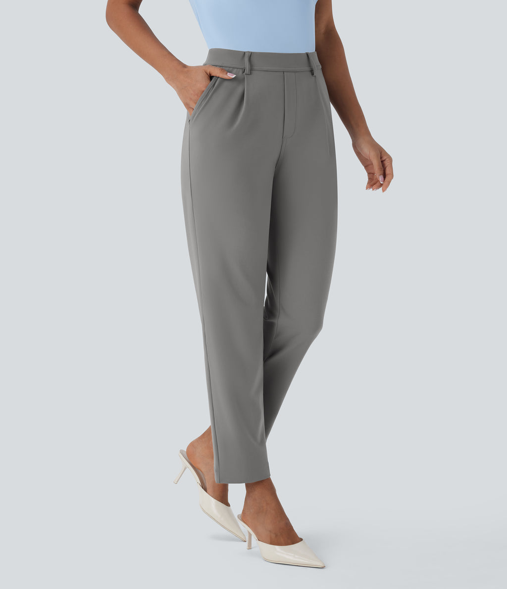 High Waisted Pocket Ankle Length Tapered Work Trousers — Silent Storm — view 3