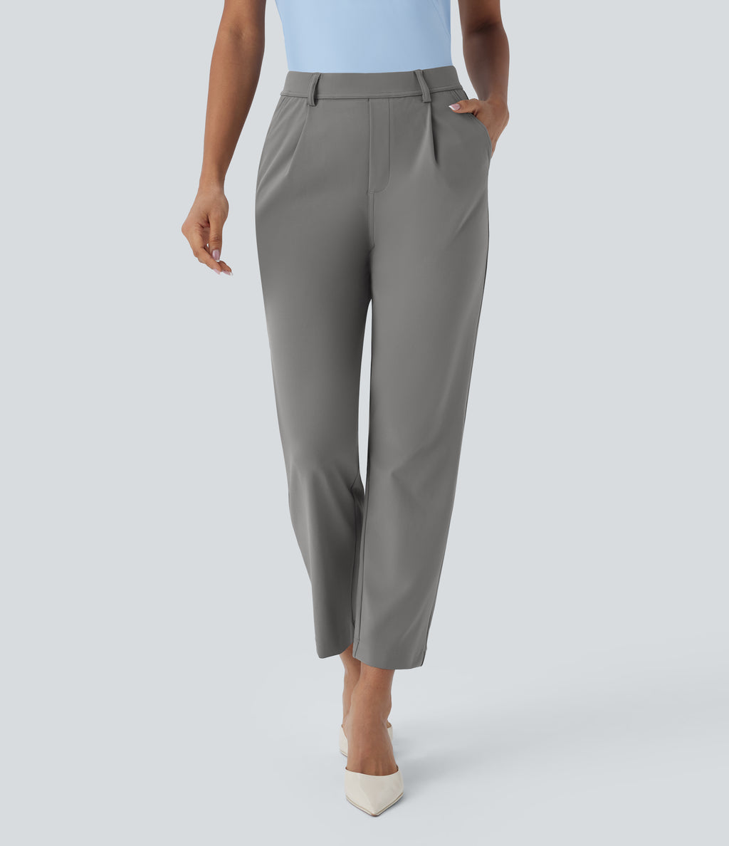 High Waisted Pocket Ankle Length Tapered Work Trousers — Silent Storm — view 1