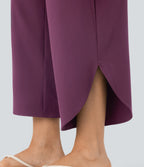 High Waisted Tummy Control Split Hem Quick Dry Resort Trousers with Pockets — Amaranth — view 5