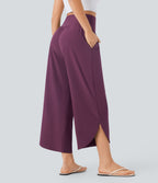 High Waisted Tummy Control Split Hem Quick Dry Resort Trousers with Pockets — Amaranth — view 2