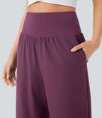 High Waisted Tummy Control Split Hem Quick Dry Resort Trousers with Pockets — Amaranth — view 4