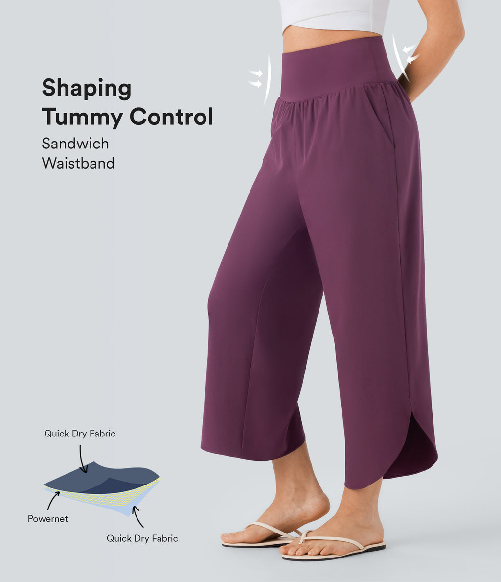 High Waisted Tummy Control Split Hem Quick Dry Resort Trousers with Pockets — Amaranth — view 1