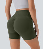 High Waisted Scrunch Butt Lifting Tummy Control Pocket Shaping Workout Biker Shorts 5'' — Deep Woodland Green — view 7