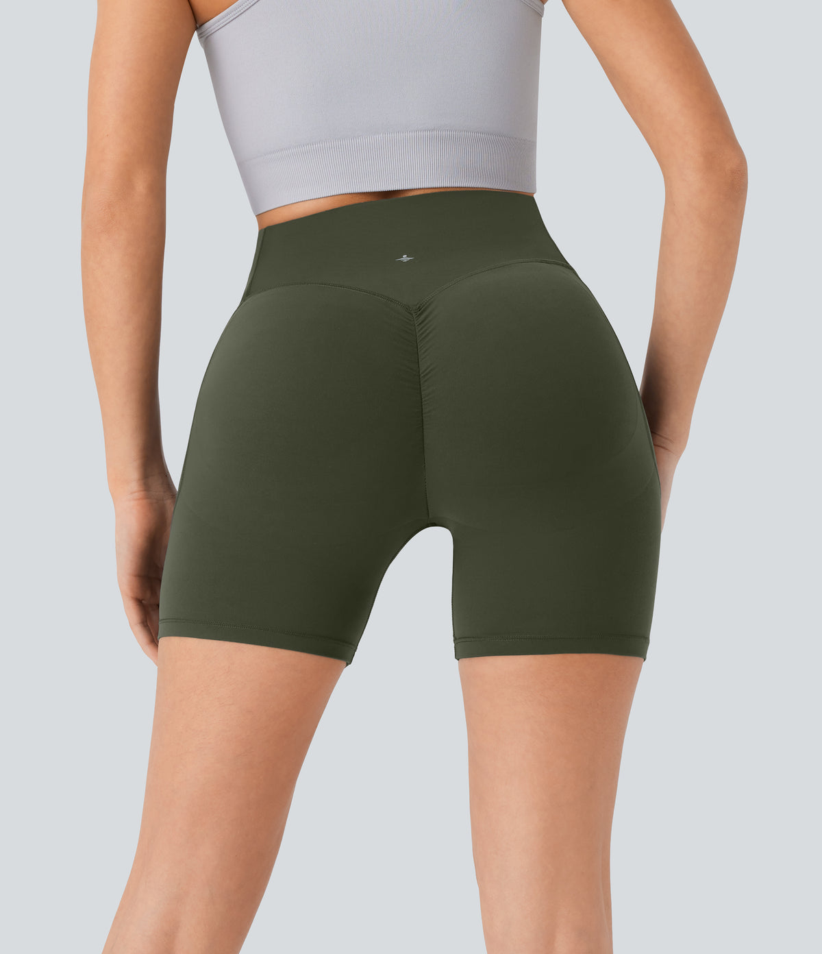 High Waisted Scrunch Butt Lifting Tummy Control Pocket Shaping Workout Biker Shorts 5'' — Deep Woodland Green — view 2