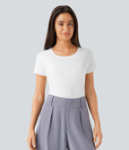 Round Neck Short Sleeve Basic Work Top — White — view 1