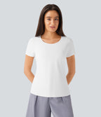 Round Neck Short Sleeve Basic Work Top — White — view 5