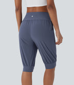 High Waisted Side Pocket Casual Shorts — Nightshadow Blue — view 2