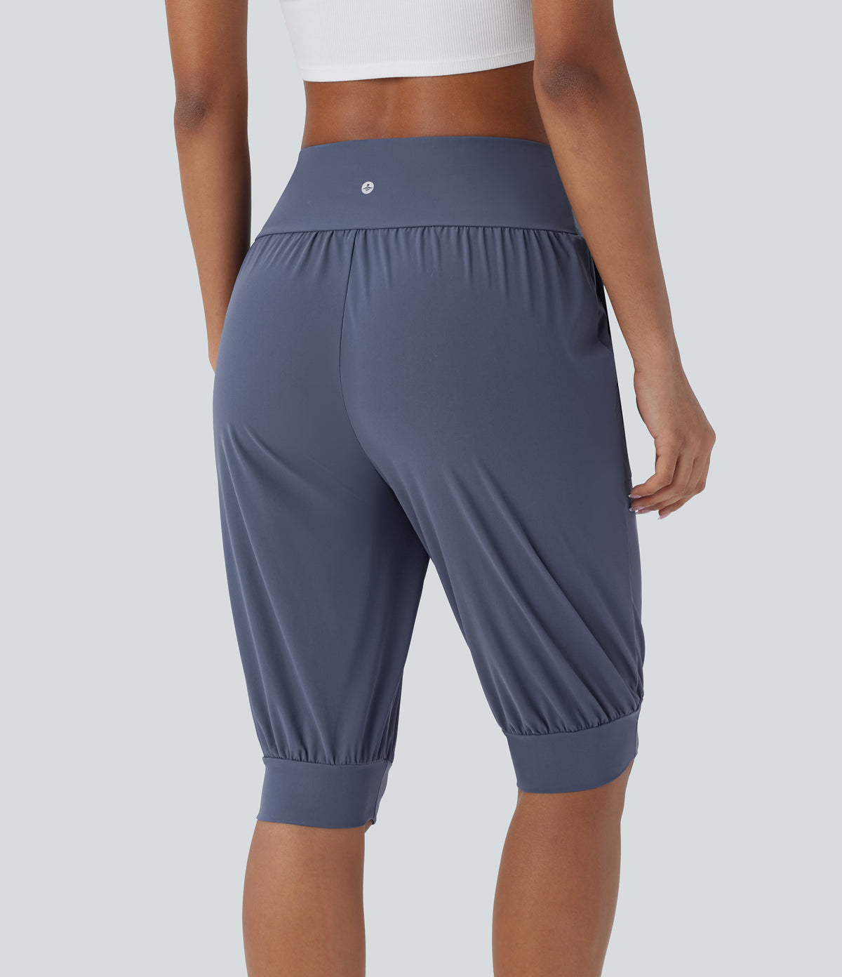 High Waisted Side Pocket Casual Shorts — Nightshadow Blue — view 2