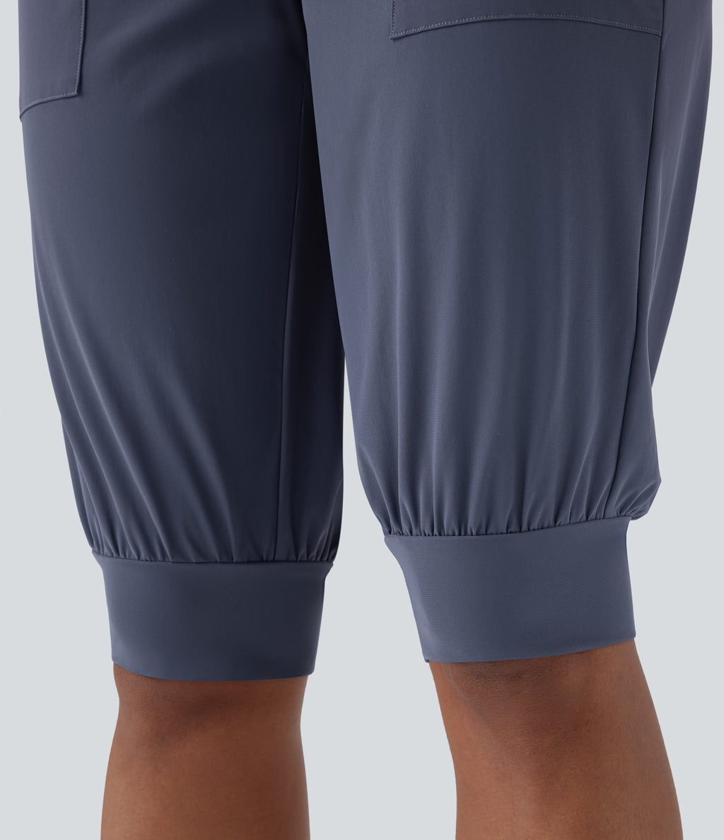 High Waisted Side Pocket Casual Shorts — Nightshadow Blue — view 6