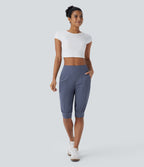 High Waisted Side Pocket Casual Shorts — Nightshadow Blue — view 7