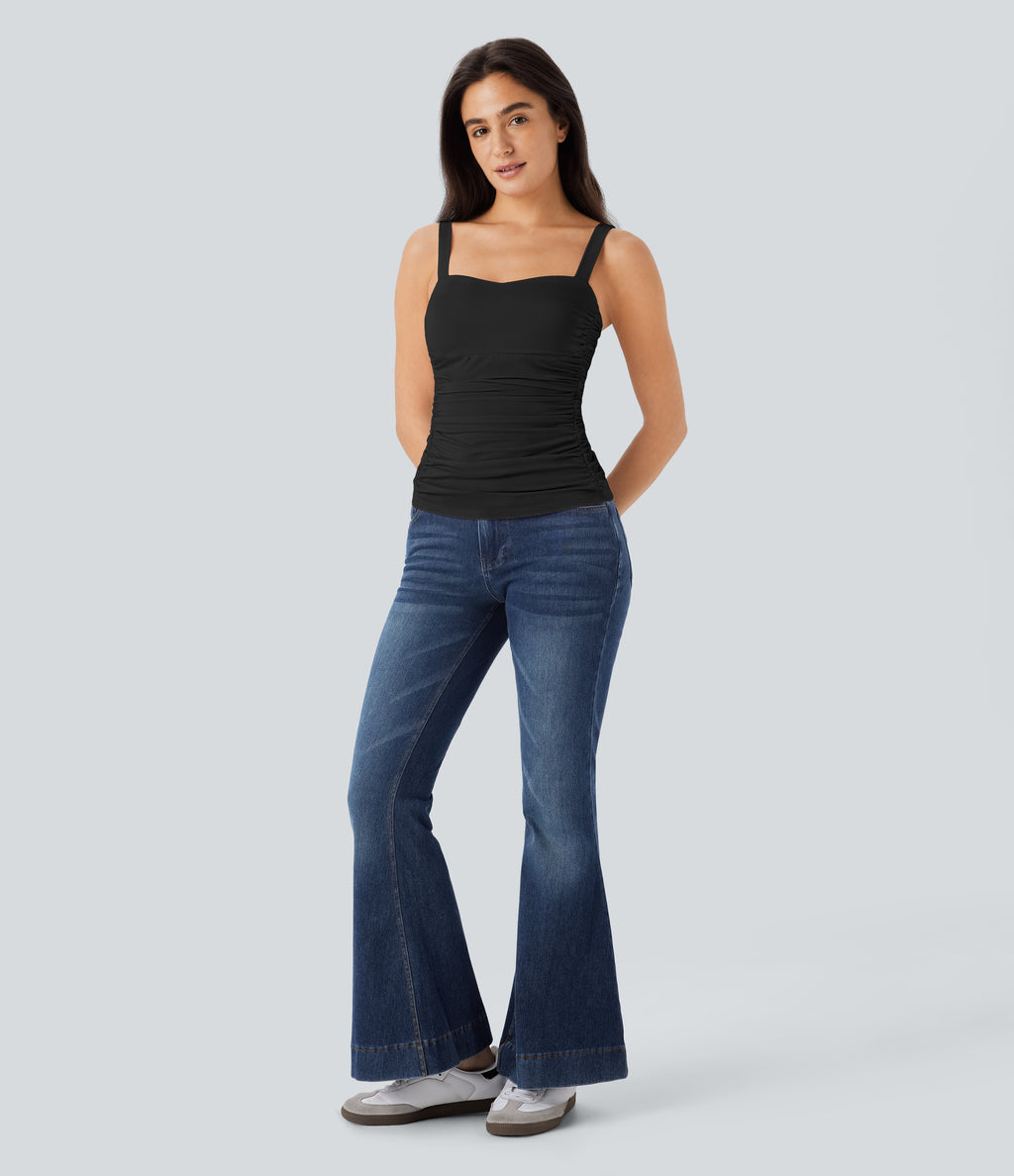 Ruched Backless Casual Tank Vest Top — Black — view 5