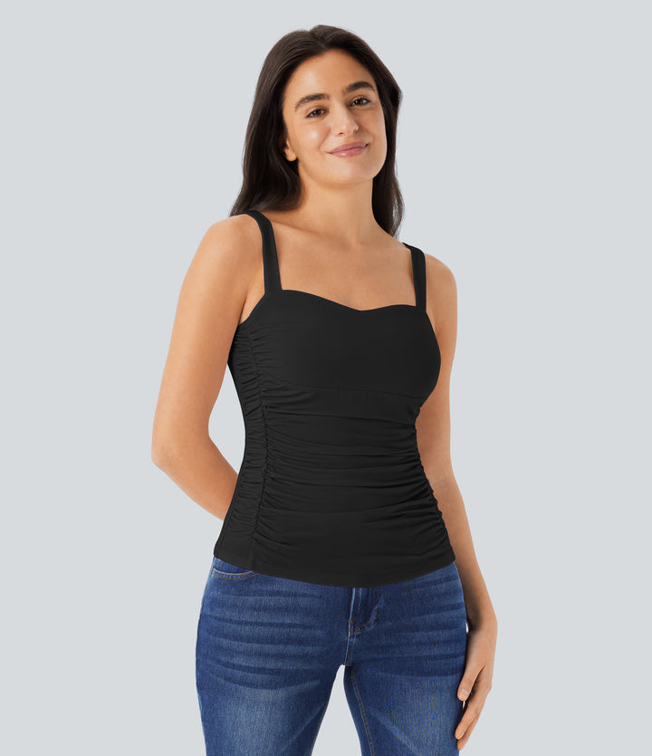 Ruched Backless Casual Tank Vest Top — Black — view 1