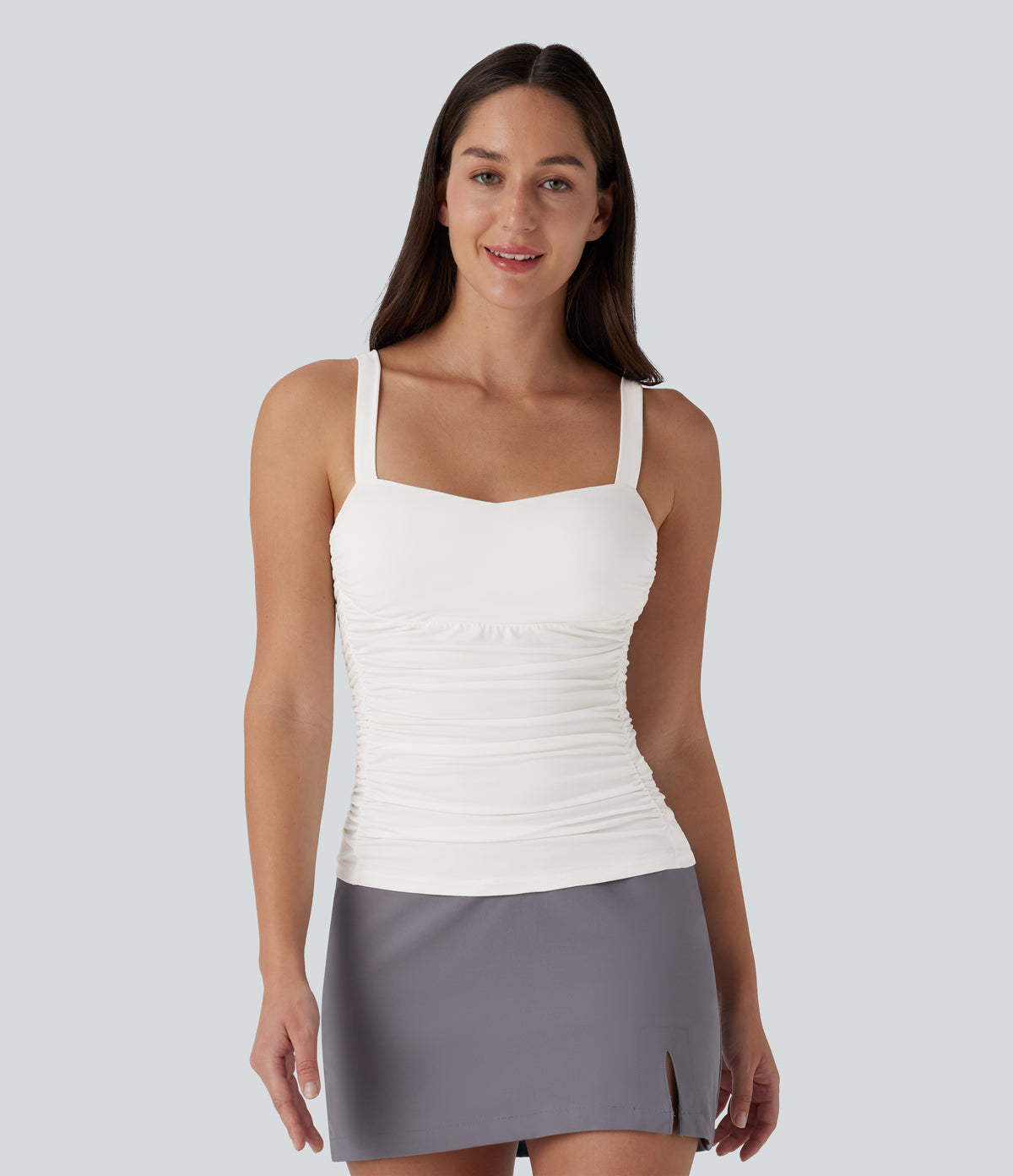 Ruched Backless Casual Tank Vest Top — White — view 6
