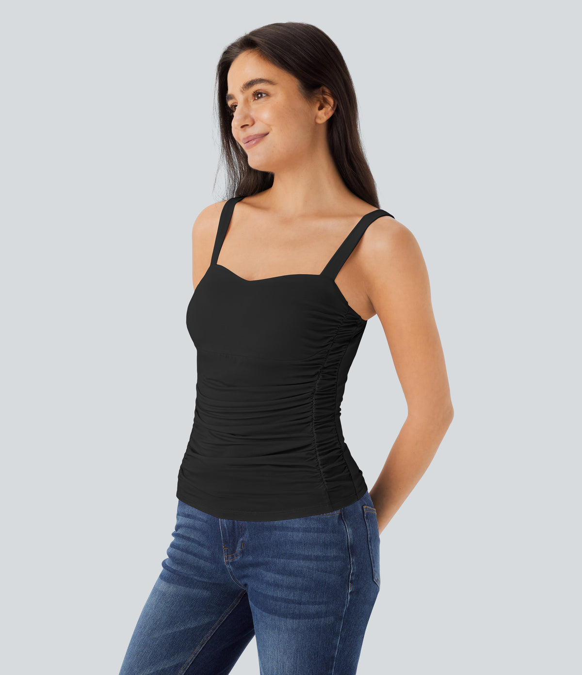 Ruched Backless Casual Tank Vest Top — Black — view 3
